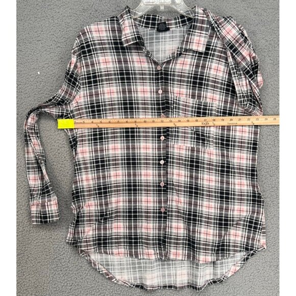 Rue 21 Women's Black/Pink Plaid Button Down Long Sleeve Stretch Shirt Size XL - Picture 5 of 10
